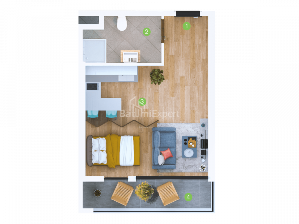 Квартира 33.8 м² - Шерифа Хімшіашвілі, Батумі, Грузія