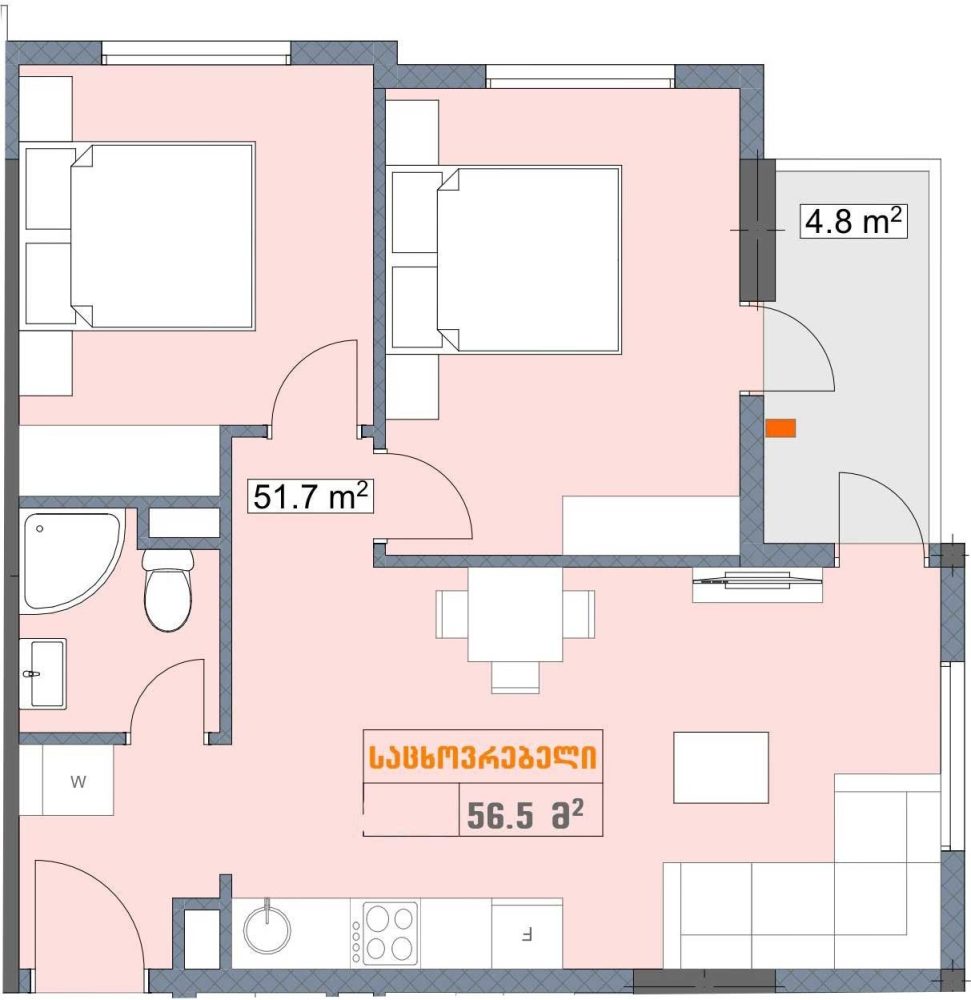 Квартира 56.5 м² - Згвиспири 1, Батумі, Грузія